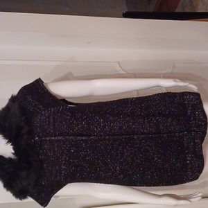 Style & Co Beautiful Blk Sweater w/detachable faux fur Collar, Sz (S) Cap Sleeve